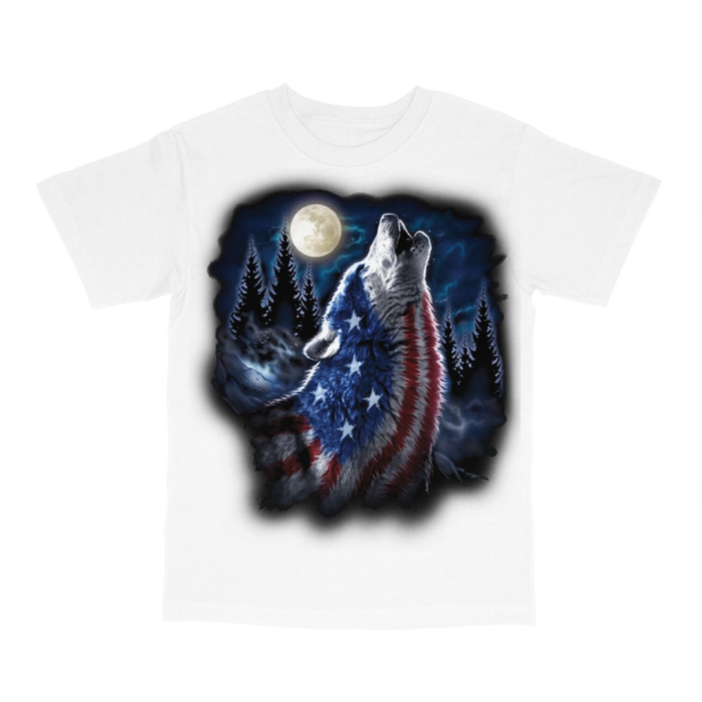 Patriotic American Wolf USA Flag Print Short Sleeve T-Shirt 20969D1