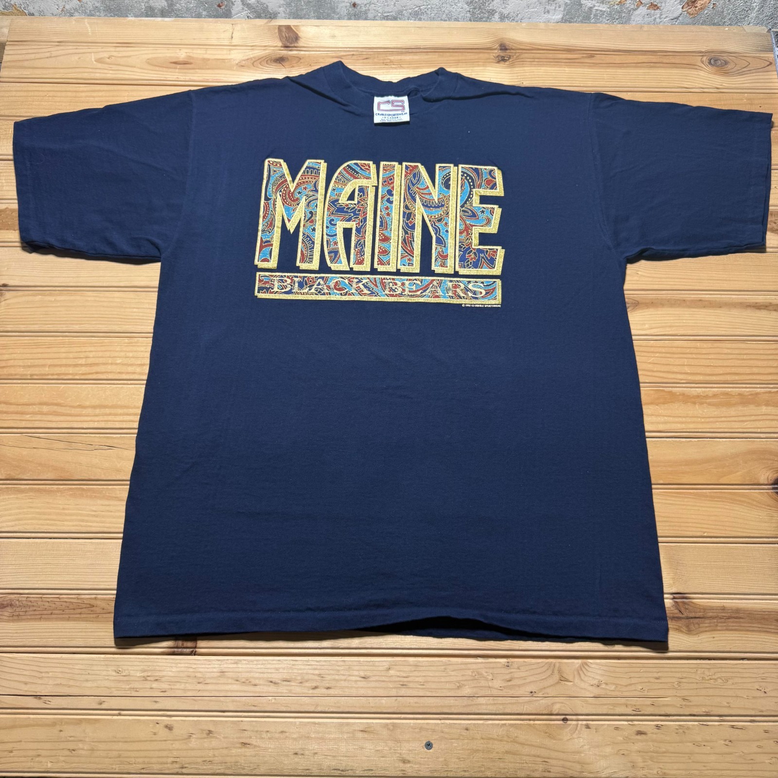 Vintage 1992 University Of Maine Black Bears College Paisley Boho T-Shirt - XL gallery