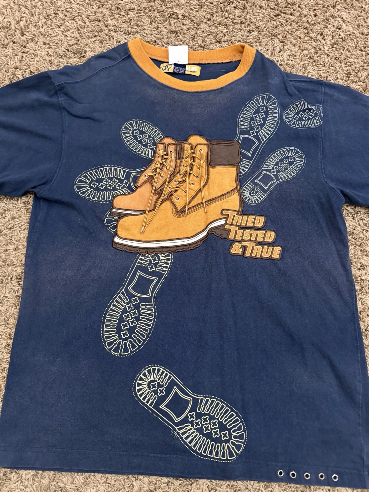 Vintage Raw Blue Tried Trusted And True Lace Up Boots T Shirt Mens Size Large gallery