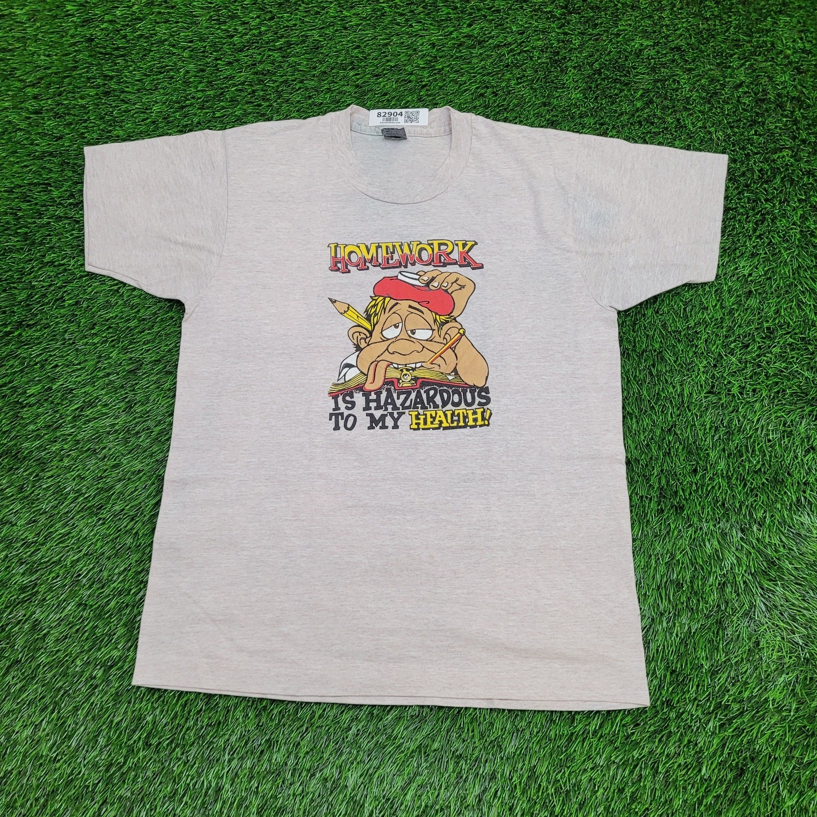 Vintage 80s Homework is Hazardous To My Health Funny School Shirt M/L 20×26