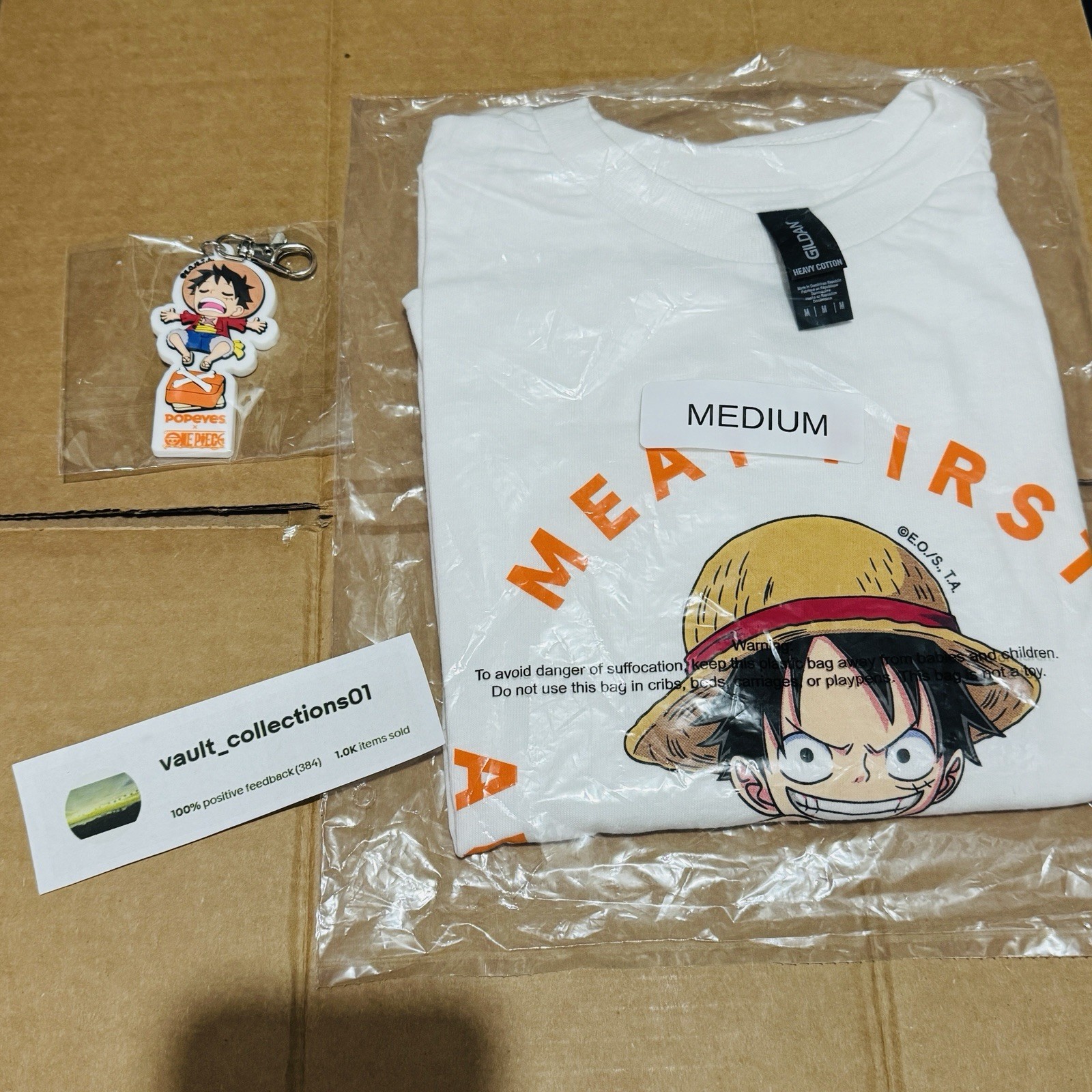 Popeyes x One Piece Luffy T-Shirt And Key Chain Medium Limited In Hand New