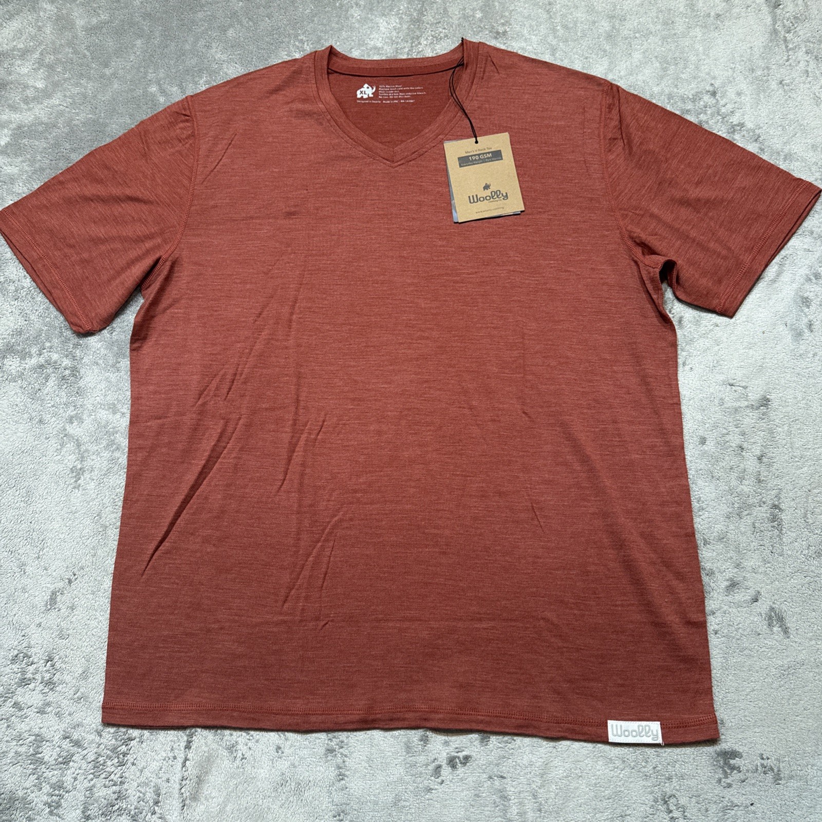 NWT Woolly Shirt Mens XL Red Merino Wool Short Sleeve V-Neck Tee Base Layer gallery