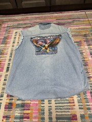 2008 Myrtle Beach Spring Rally Sleeveless Denim Shirt Frayed Arm Holes XL Stains