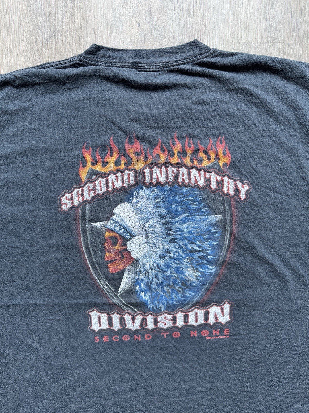 Vintage Y2K Second Infantry US Army Skill Flame Second To None Black 2XL Rare T gallery