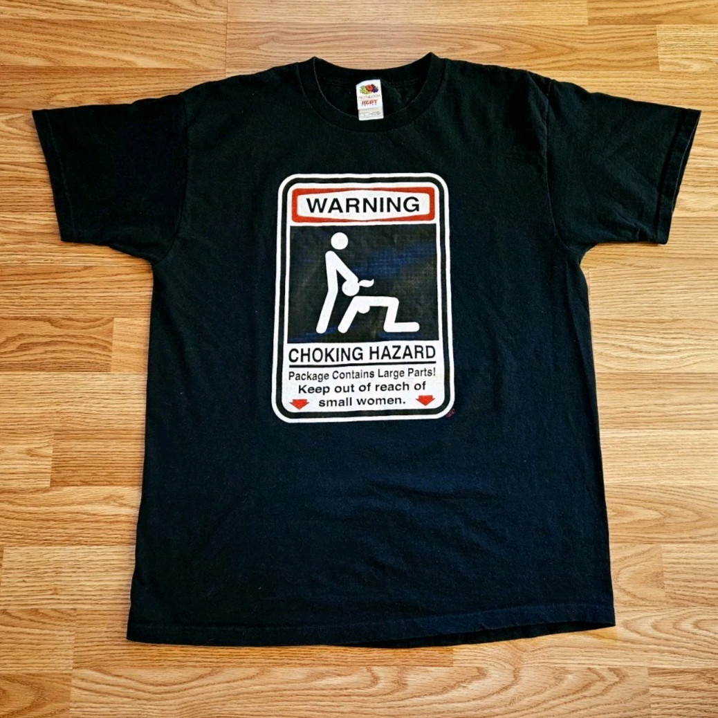 Vintage Y2K Warning Choking Hazard BJ Sex Adult Humor T Shirt Large XL gallery