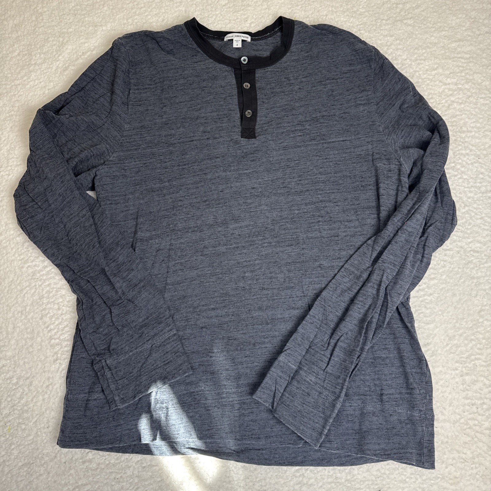 James Perse Standard HenleyShirt Black/Blue Mens 100% Cotton USA Made Size 4