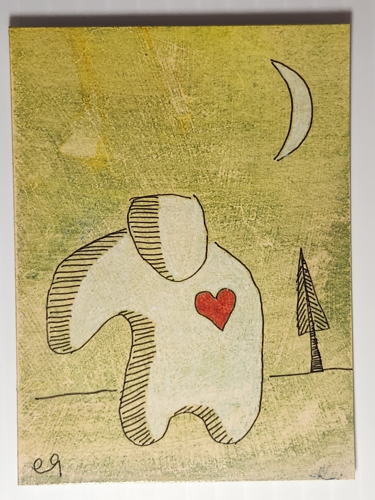 e9Art ACEO man with heart outsider art brut naive
