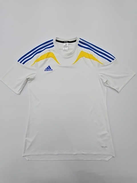 Adidas Men White Striped Climate T-Shirt Size M Regular Crew Neck Logo gallery