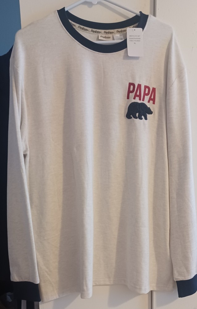 Papa Bear Buttery Soft! Dearfoams Men’s XL Ivory/Navy Night Shirt Soft NWT