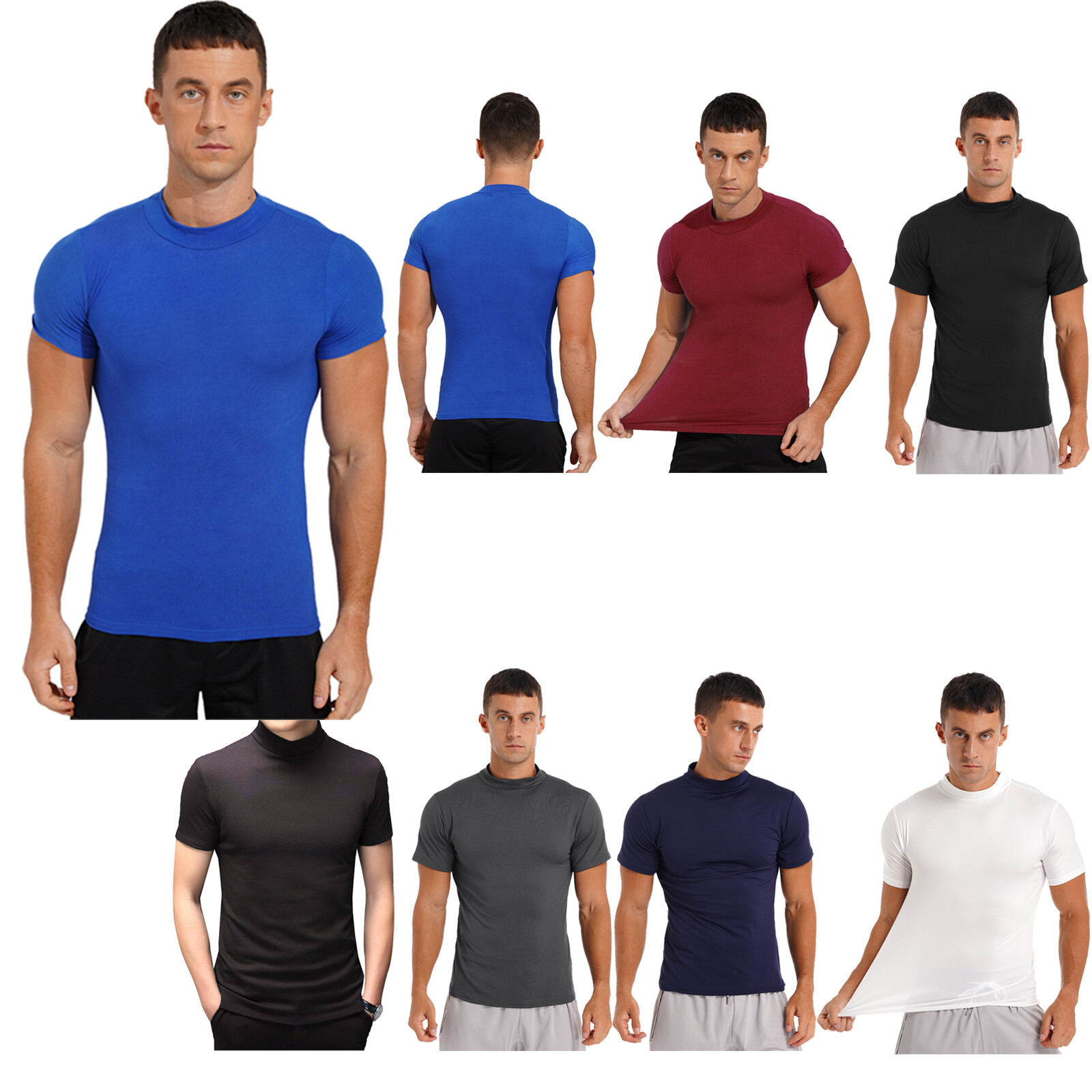 Men's Short Sleeve T-shirt Casual Fit Basic Tops Mock Neck Pullover Undershirt gallery