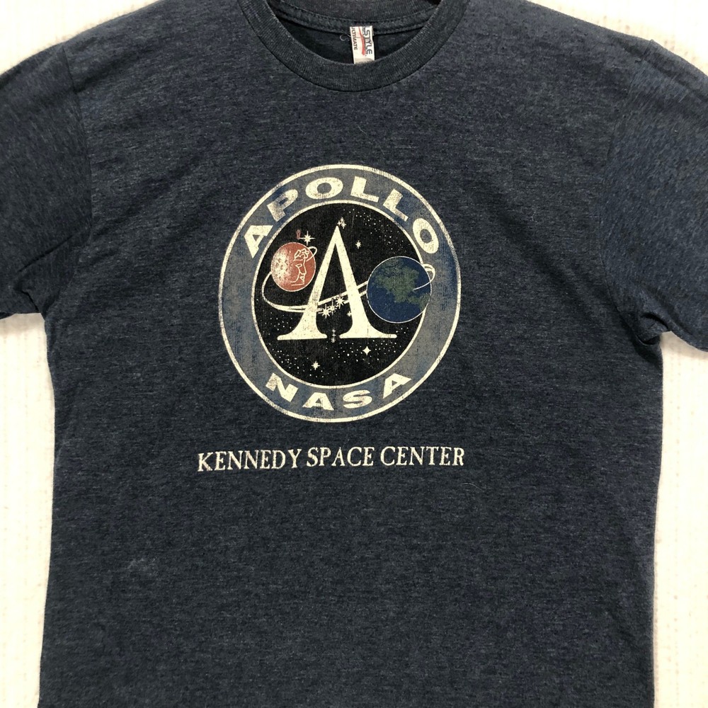 Alstyle NASA Apollo Kennedy Space Center Heather Navy Graphic T-Shirt Mens M