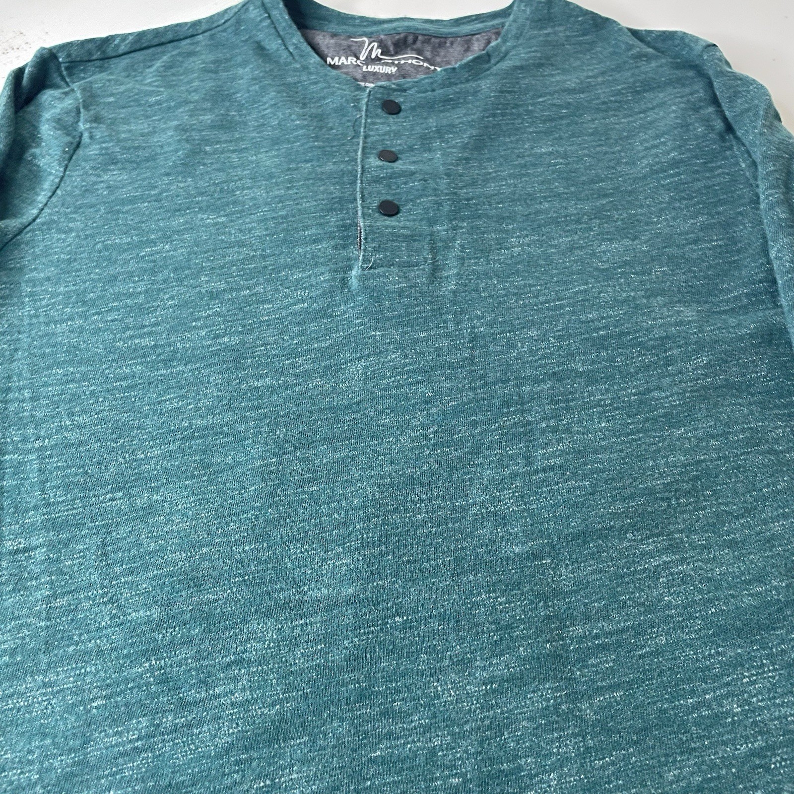 Marc Anthony Luxury Men's Teal Solid Knit Henley Button Long Sleeve Tee M Luxery gallery