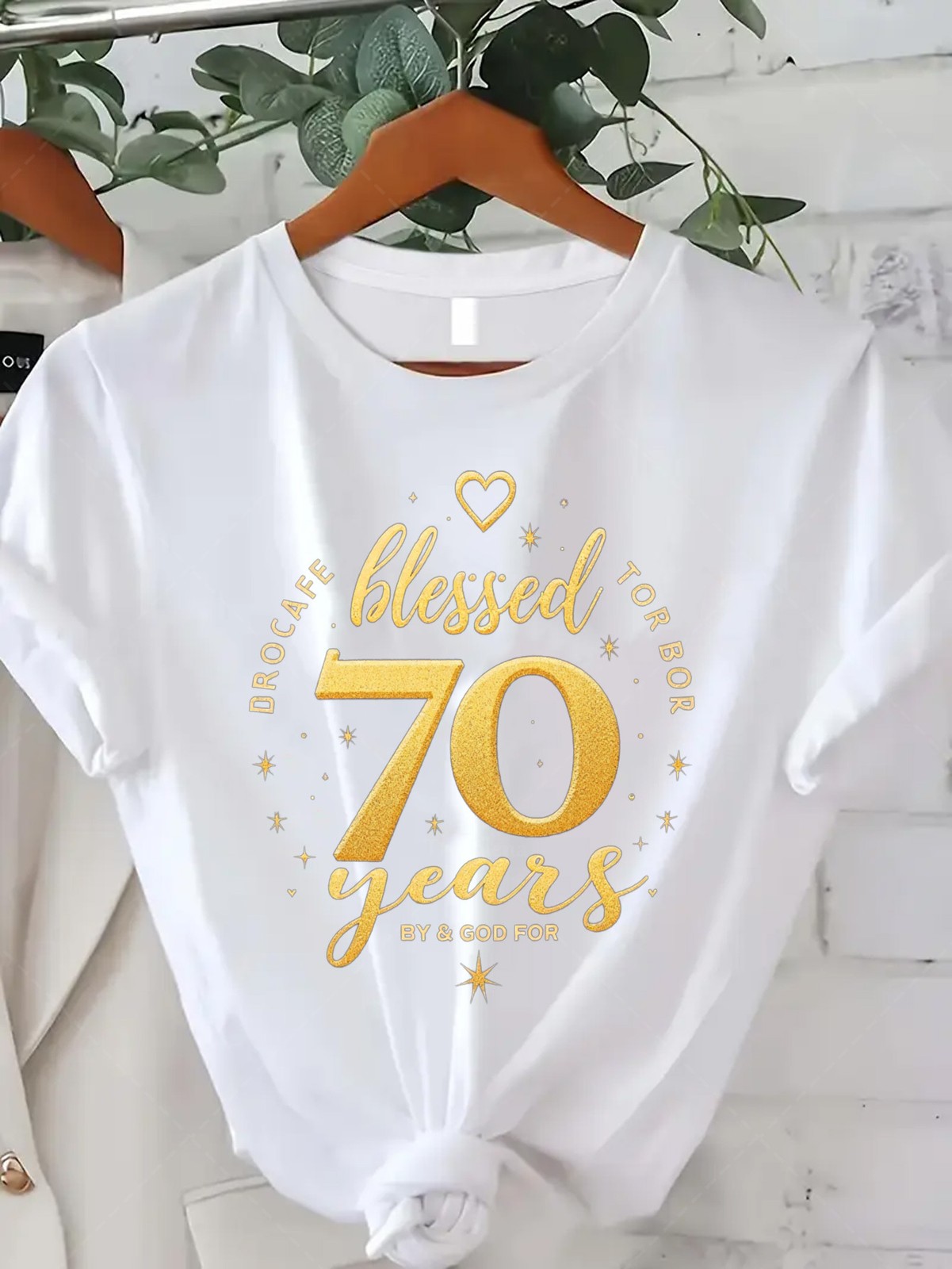 Plus Size – Plus Size – Golden Glitter T-Shirt Celebrating 70 Years of Blessin