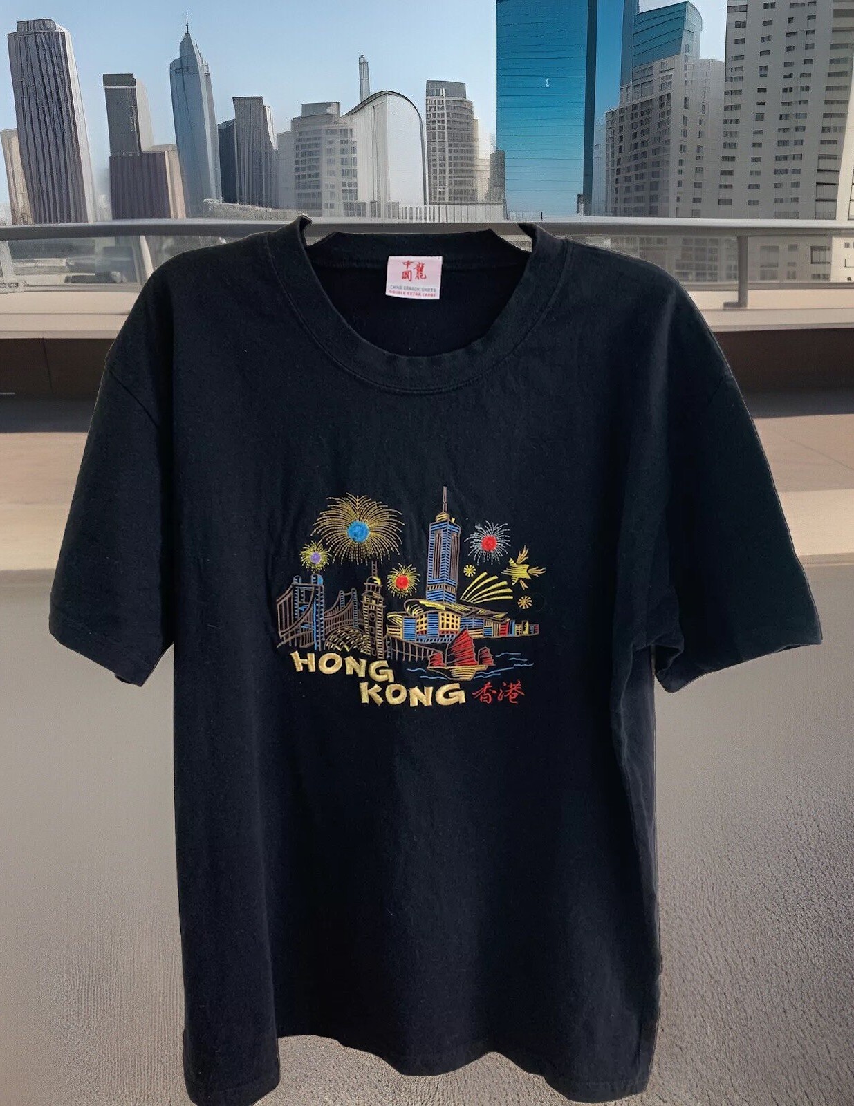 China Dragon T-shirts Souvenir Hong Kong DBL XL Black Embroidered gallery