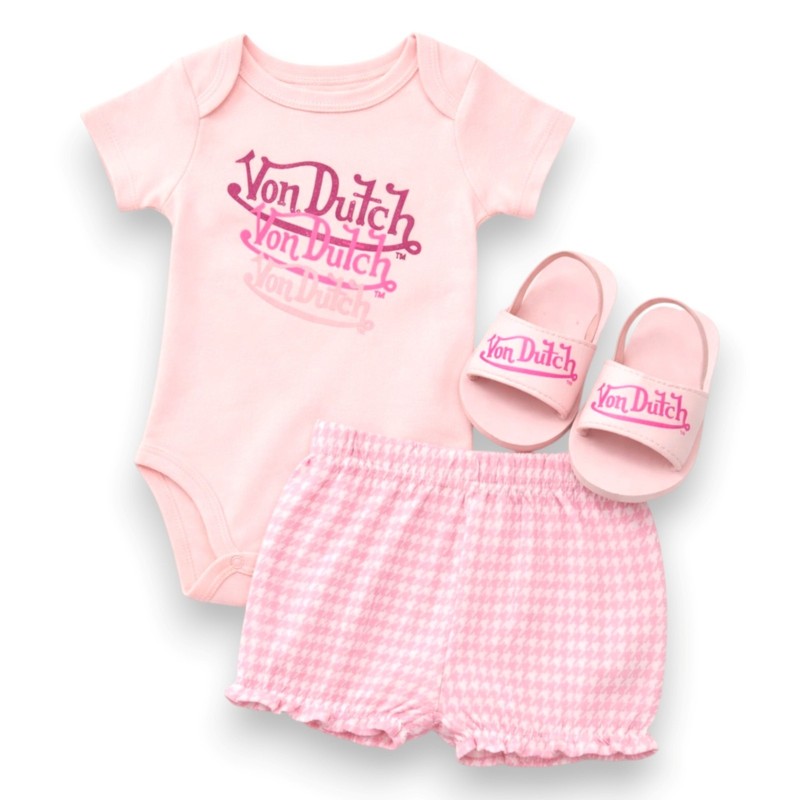 Von Dutch Baby Girls’ 3-Piece Bodysuit & Bloomer with Sandals Size 3M 6M 9M
