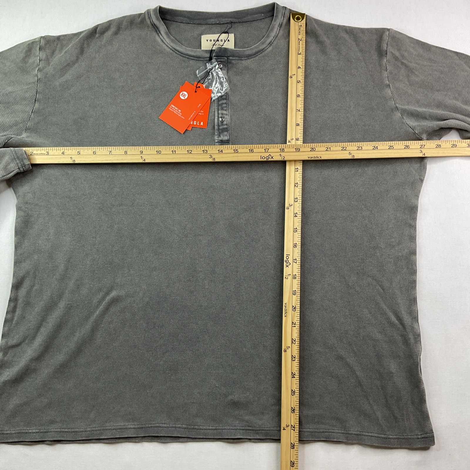 YoungLA Henley Shirt Men Sz 2XL 8034 Thermal Long Sleeve Gray Wash Tee NWT gallery