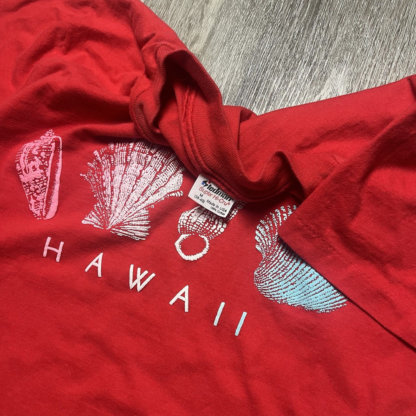 Vintage 80s 90s Hawaii Shell Puff Print Shirt Medium Beach Location Tee Made USA gallery