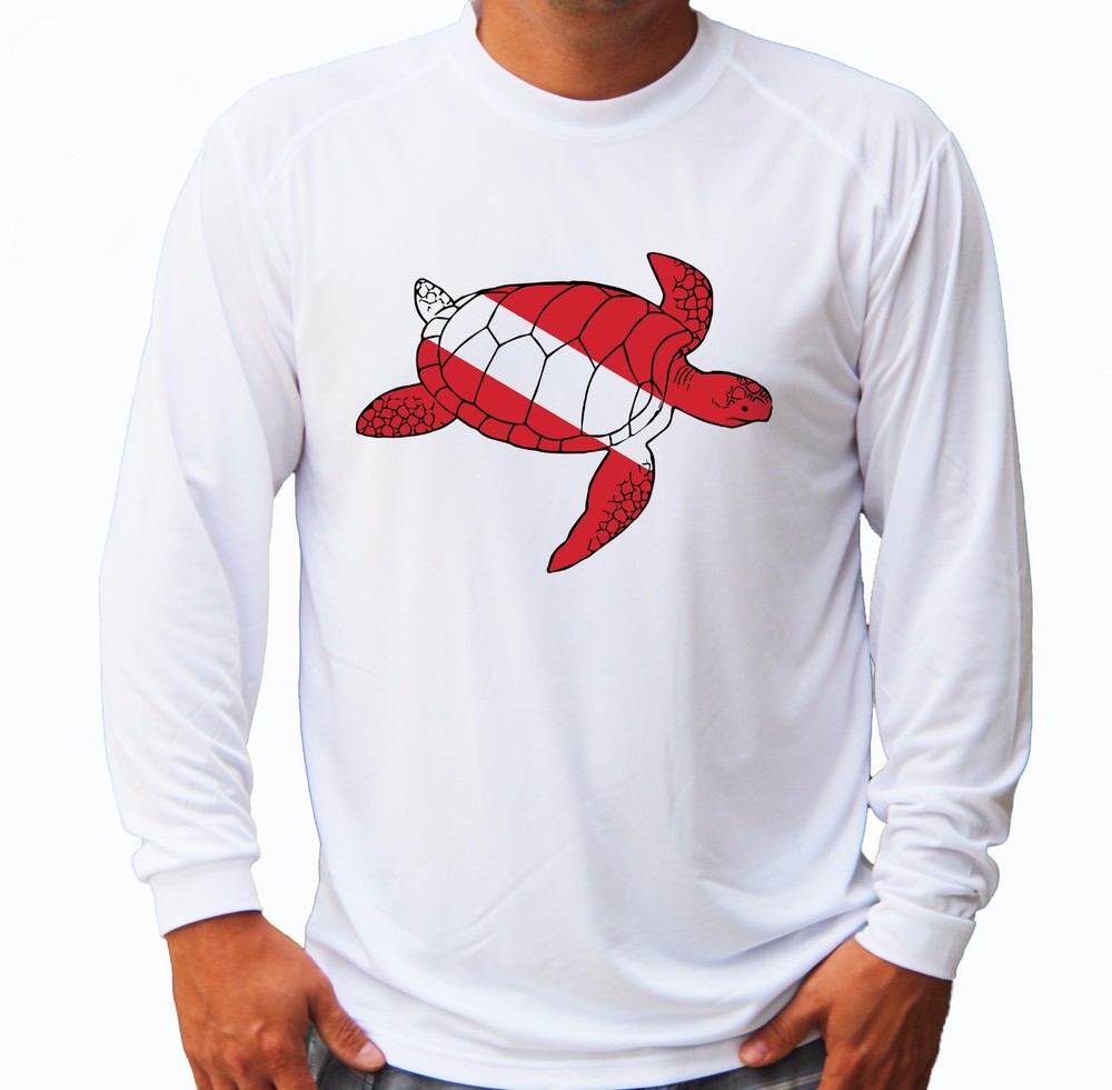 Diver Diving Logo Flag Turtle Long Sleeve UPF 50 T-Shirt Fishing Boat UV