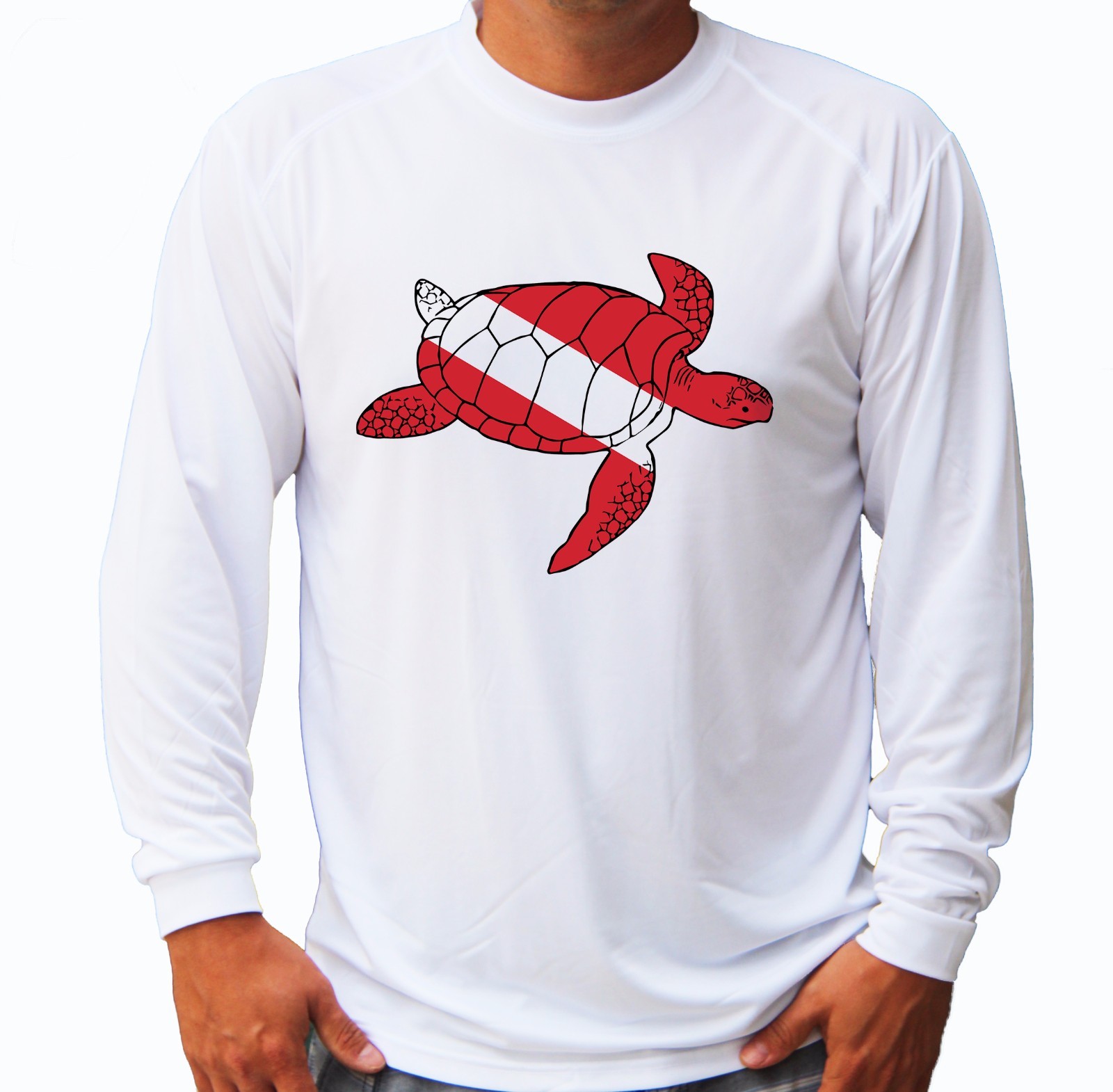 Diver Diving Logo Flag Turtle Long Sleeve UPF 50 T-Shirt Fishing Boat UV