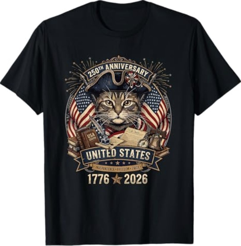 Patriotic Cat 250th Anniversary American Independence Men Women T-Shirt gallery