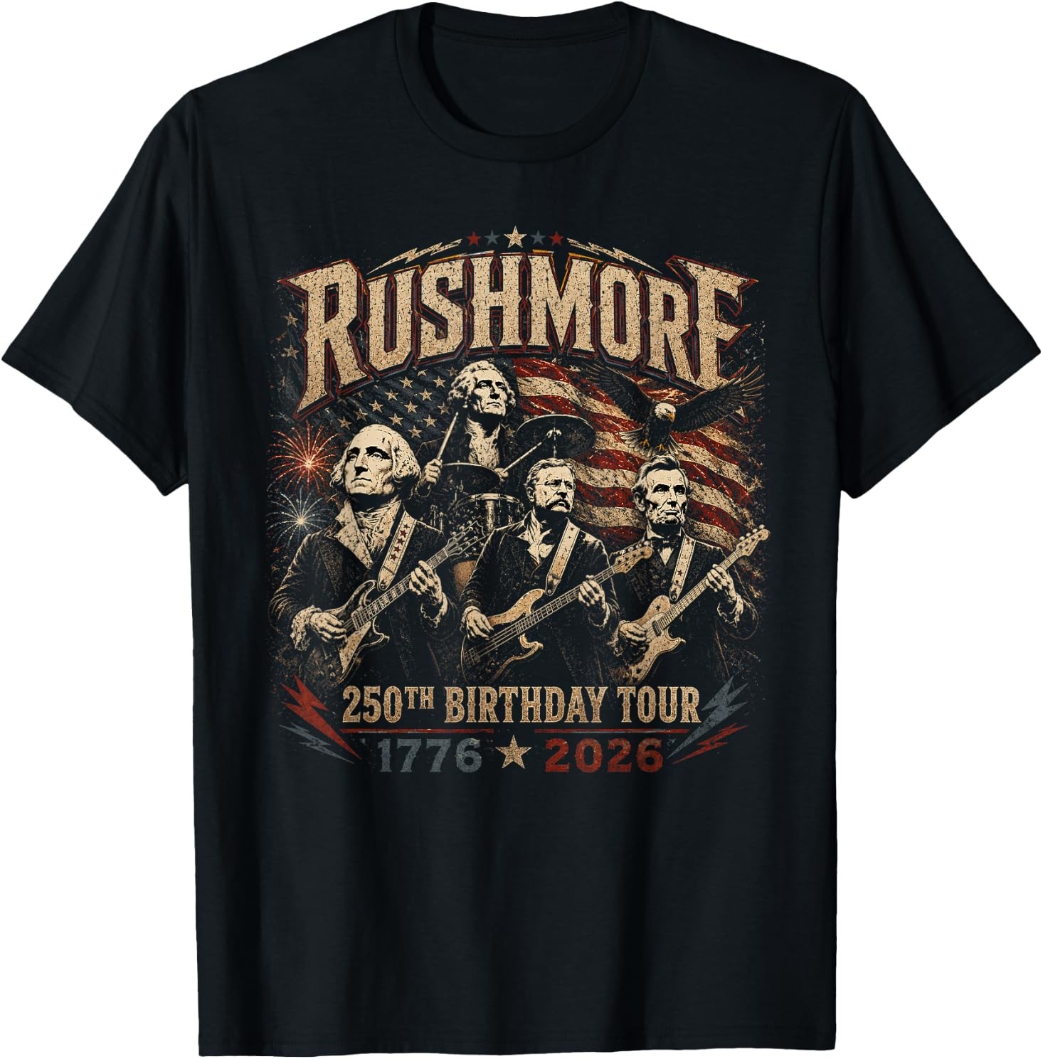 Funny Mount Rushmore 250th Birthday Tour Rockstar Graphic T-Shirt