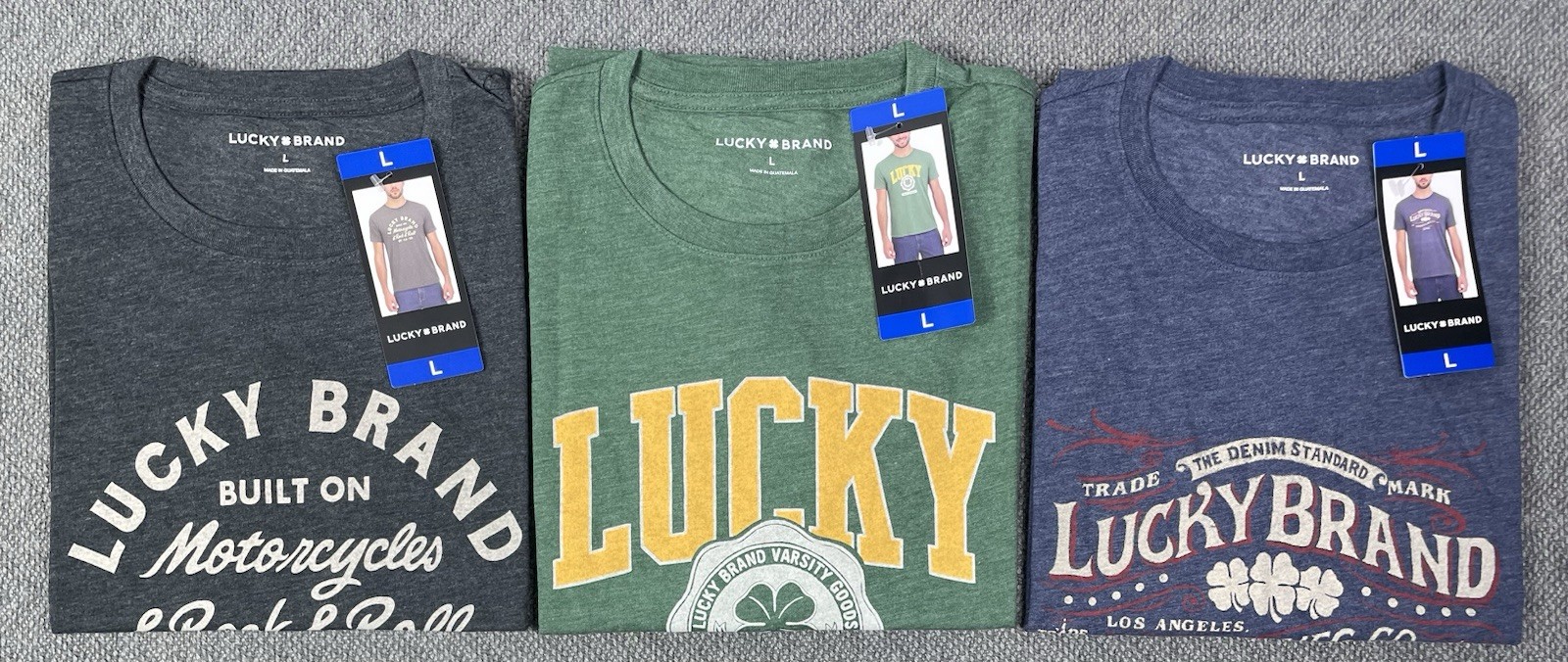 Lucky Brand Men's LARGE Or XL Lot of 3 Graphic Tees in 3 Colors NWT gallery
