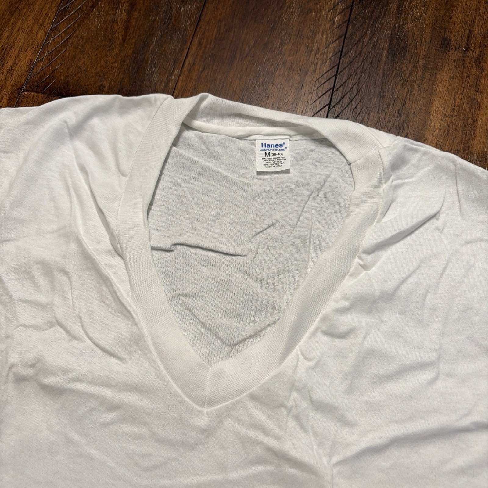 Hanes Vintage 80s Comfort Blend T-Shirt V Neck Men's M Undershirt Made USA 6 gallery