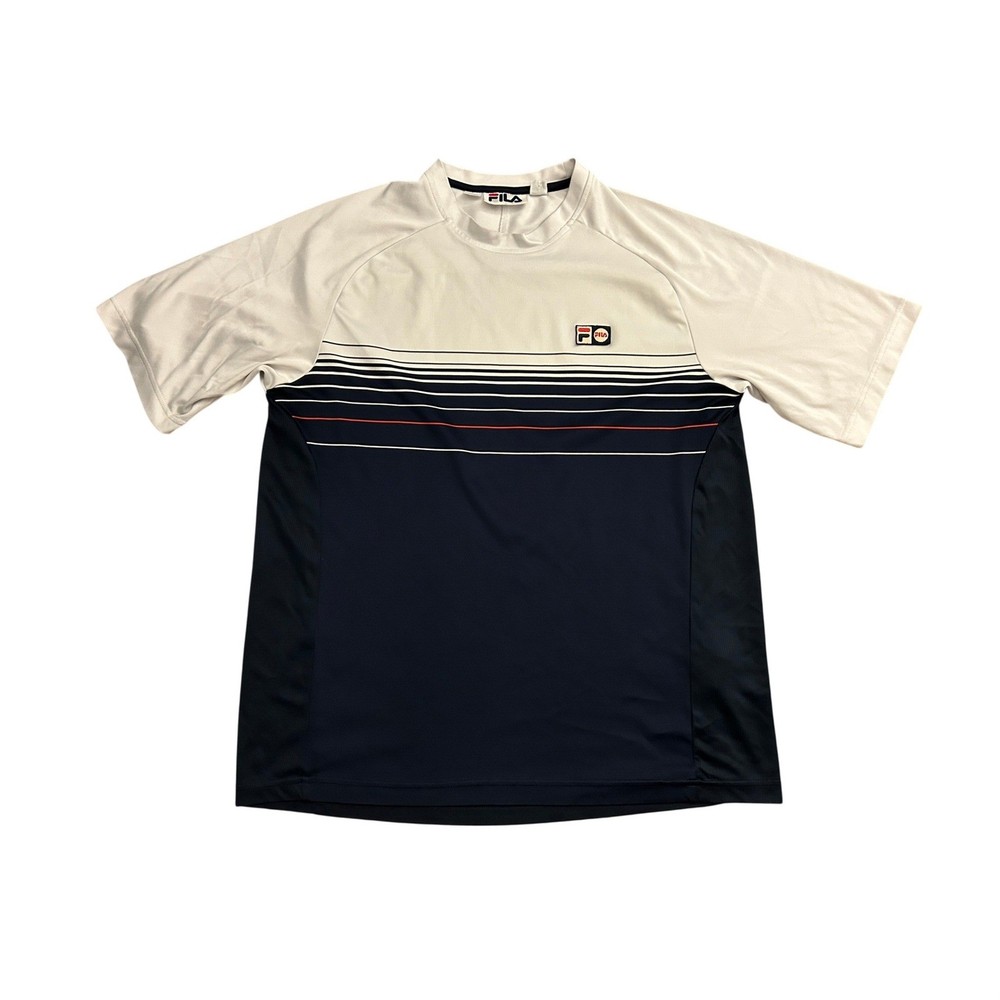 Fila Performance T-Shirt Mens Large Navy White Excellent Striped Athletic Top