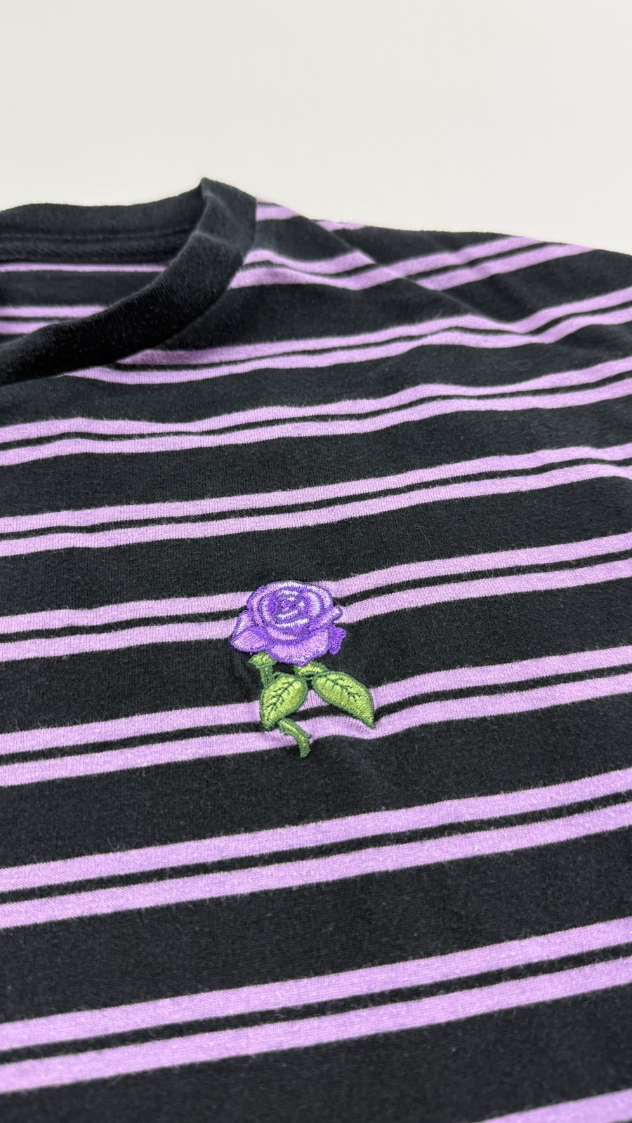 Broken Promises Shirt Mens XL Black Purple Striped Rose Embroidered Skate Tee gallery