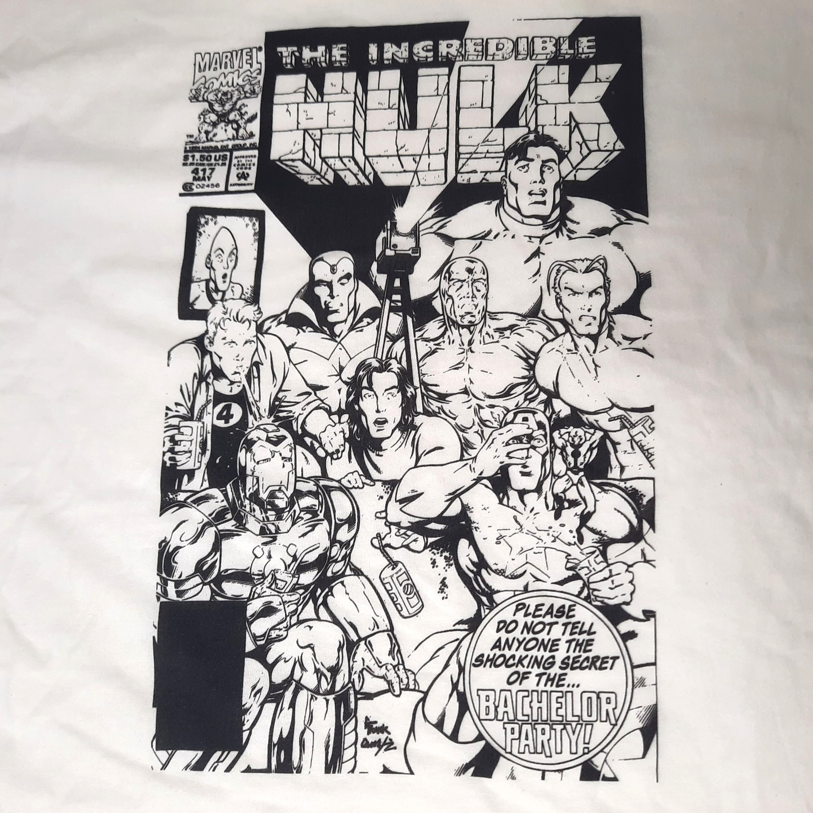 VINTAGE Incredible Hulk #417 Comic Book Cover T-Shirt 5XL NEW White B&W gallery