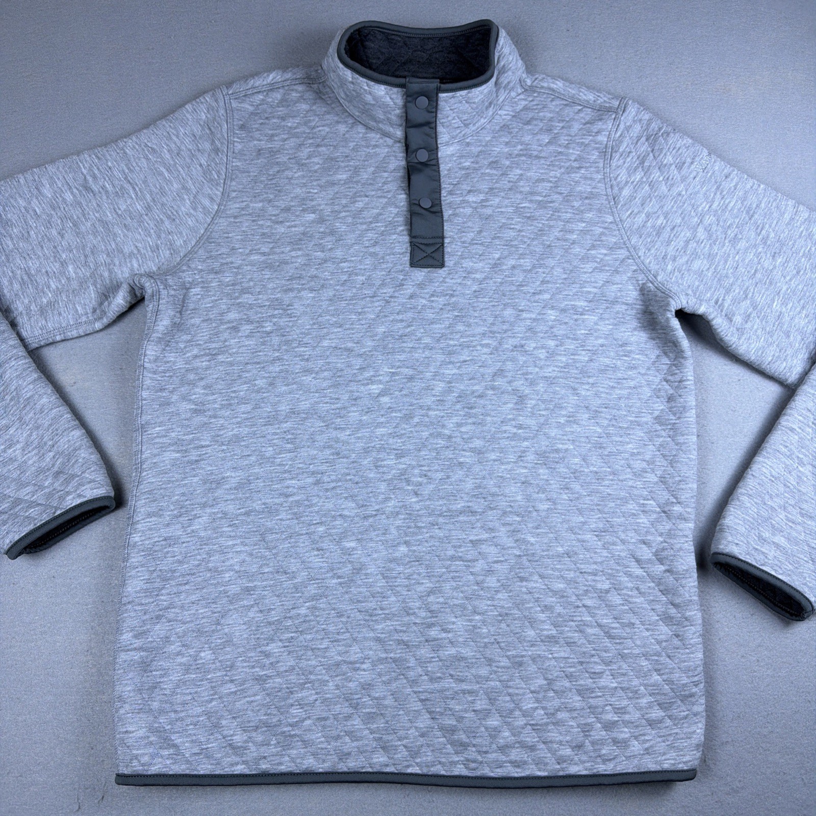 Marine Layer Crobet Pullover Mens Medium Charcoal Gray Snap Quilted Reversible gallery
