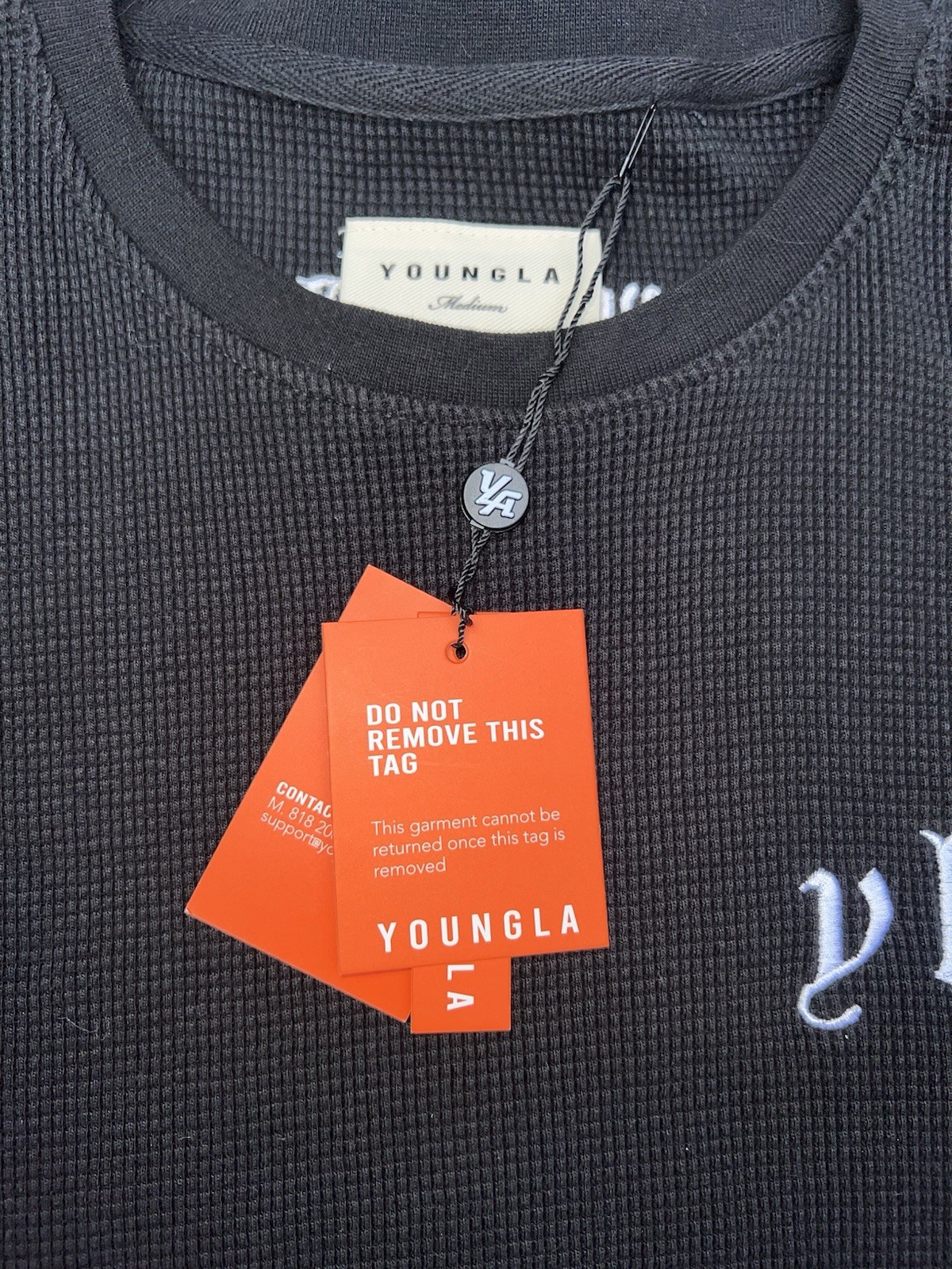 YoungLA Waffle Knit Mens Medium Black T Shirt Embroidered YLA gallery