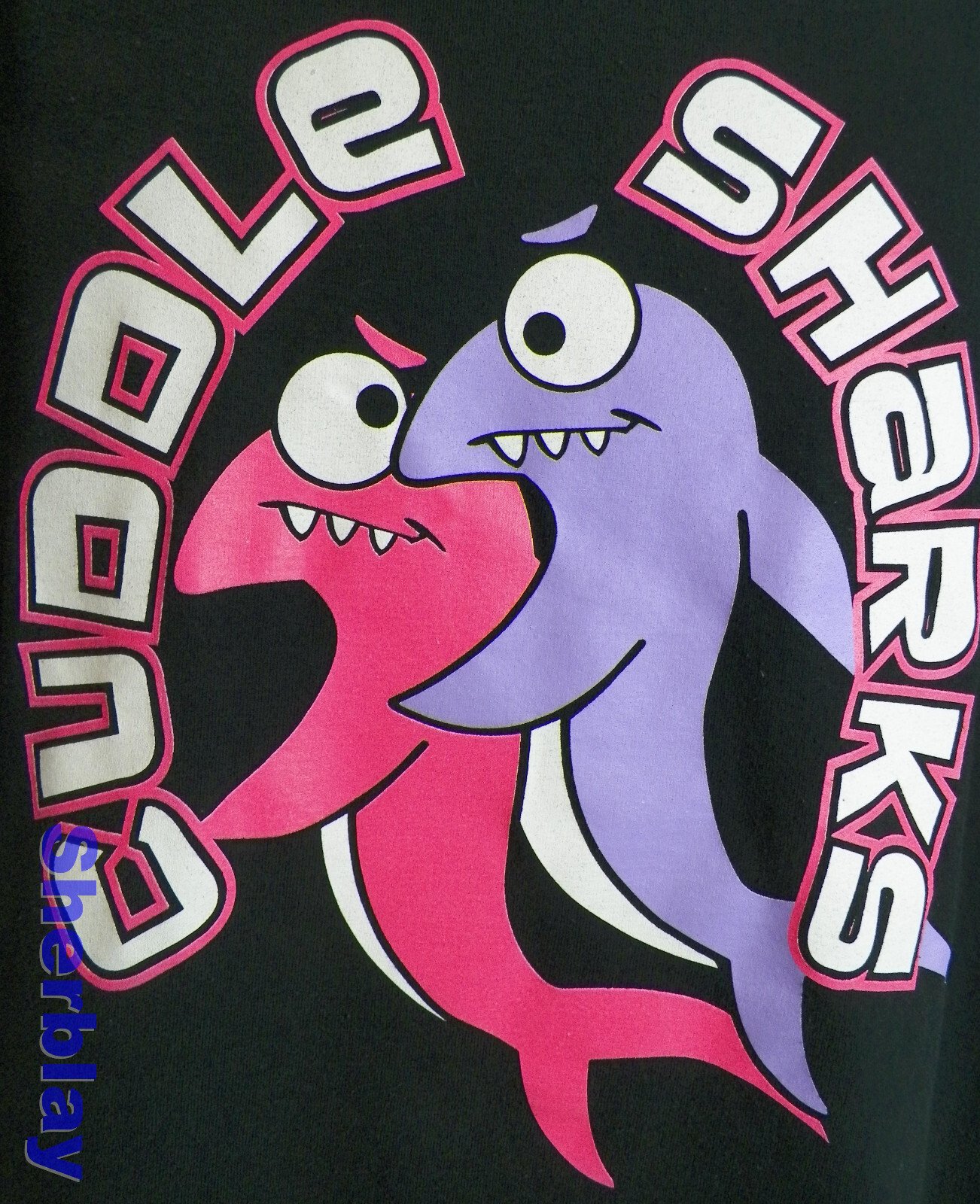 Cuddle Sharks Graphic XL Black T Shirt Port Company Tag 50% Cotton 50% Poly