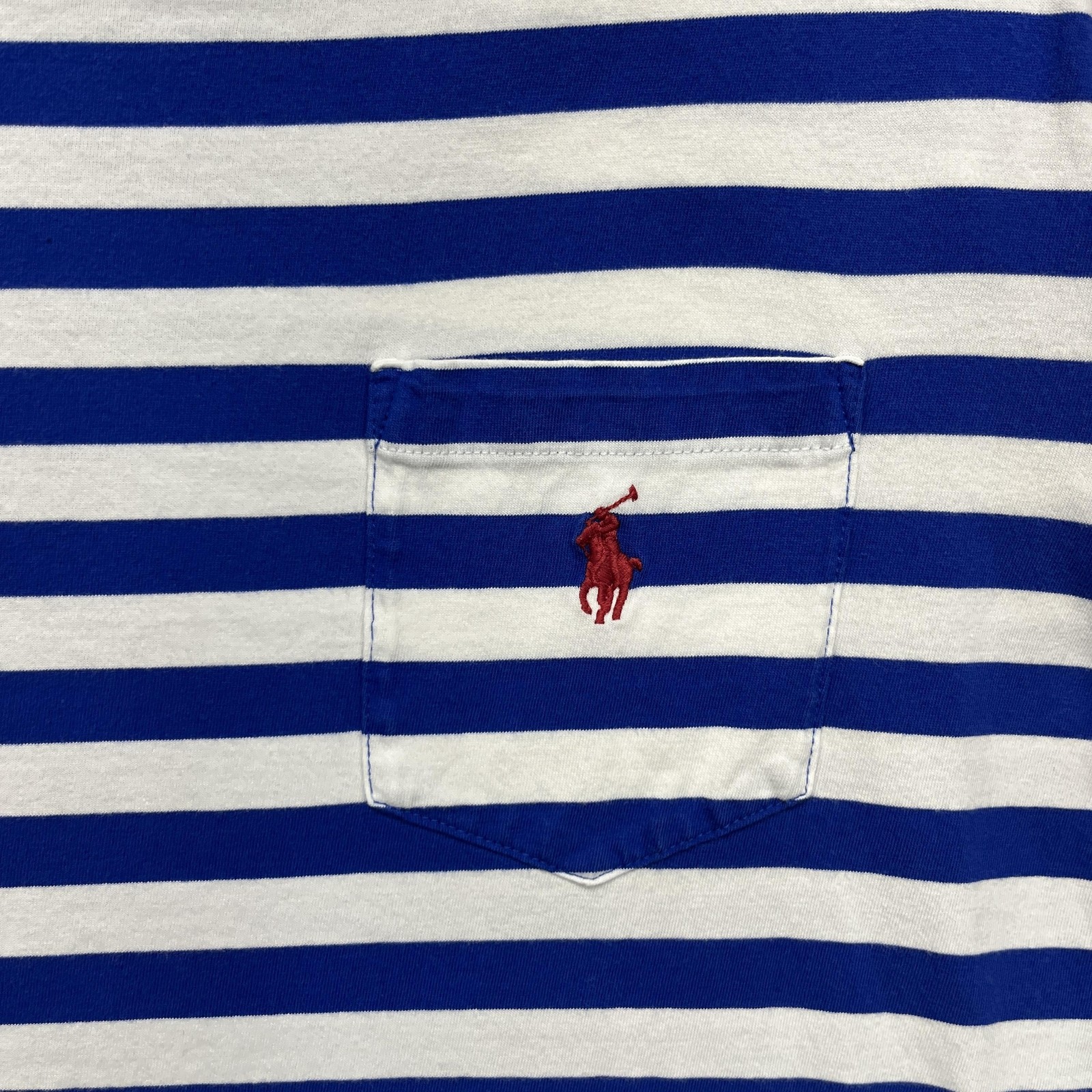 Polo Ralph Lauren Shirt Mens Medium Blue White Stripe Pocket Ringer Tee gallery