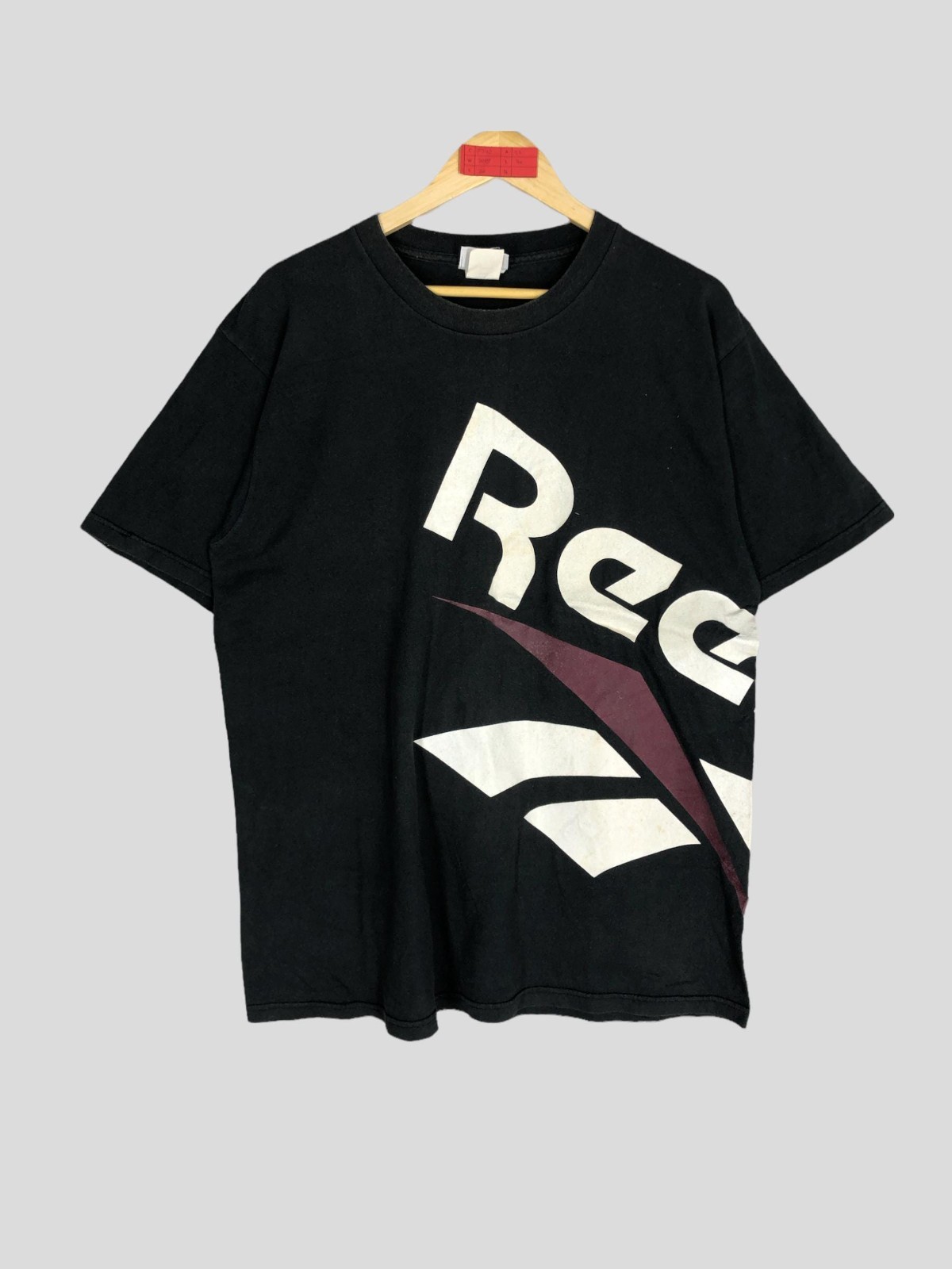 Vintage 90s Reebok Graphic Tee, Black Cotton Sports T-Shirt (Size L)