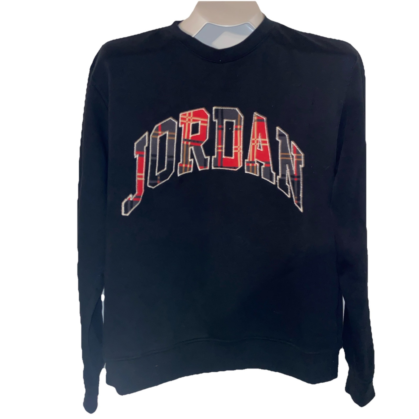 Jordan Men’s Black Spell Out Sweatshirt Plaid Text Size XS Extra Small gallery