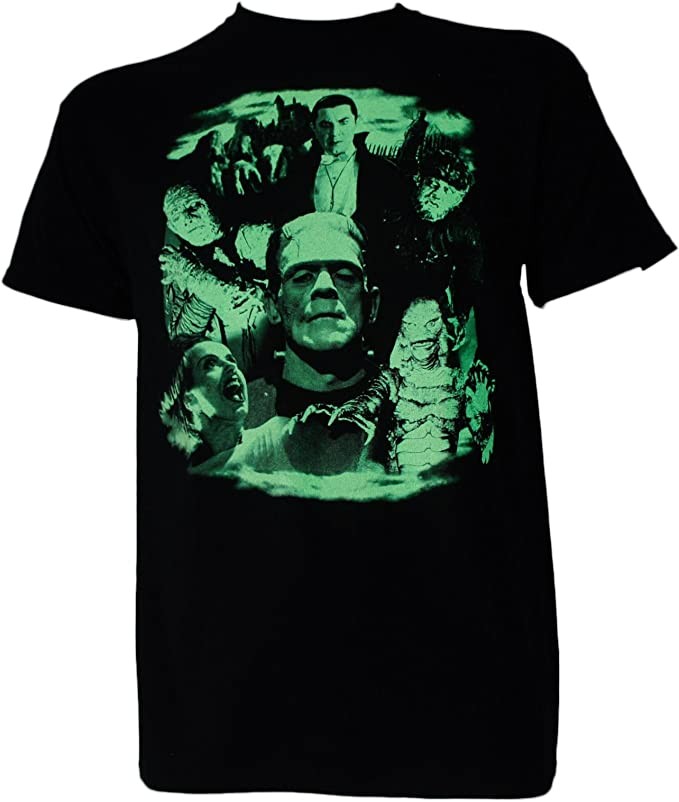 Universal Monsters Mens Dracula Frankenstein Bride Glow in the Dark T-Shirt gallery