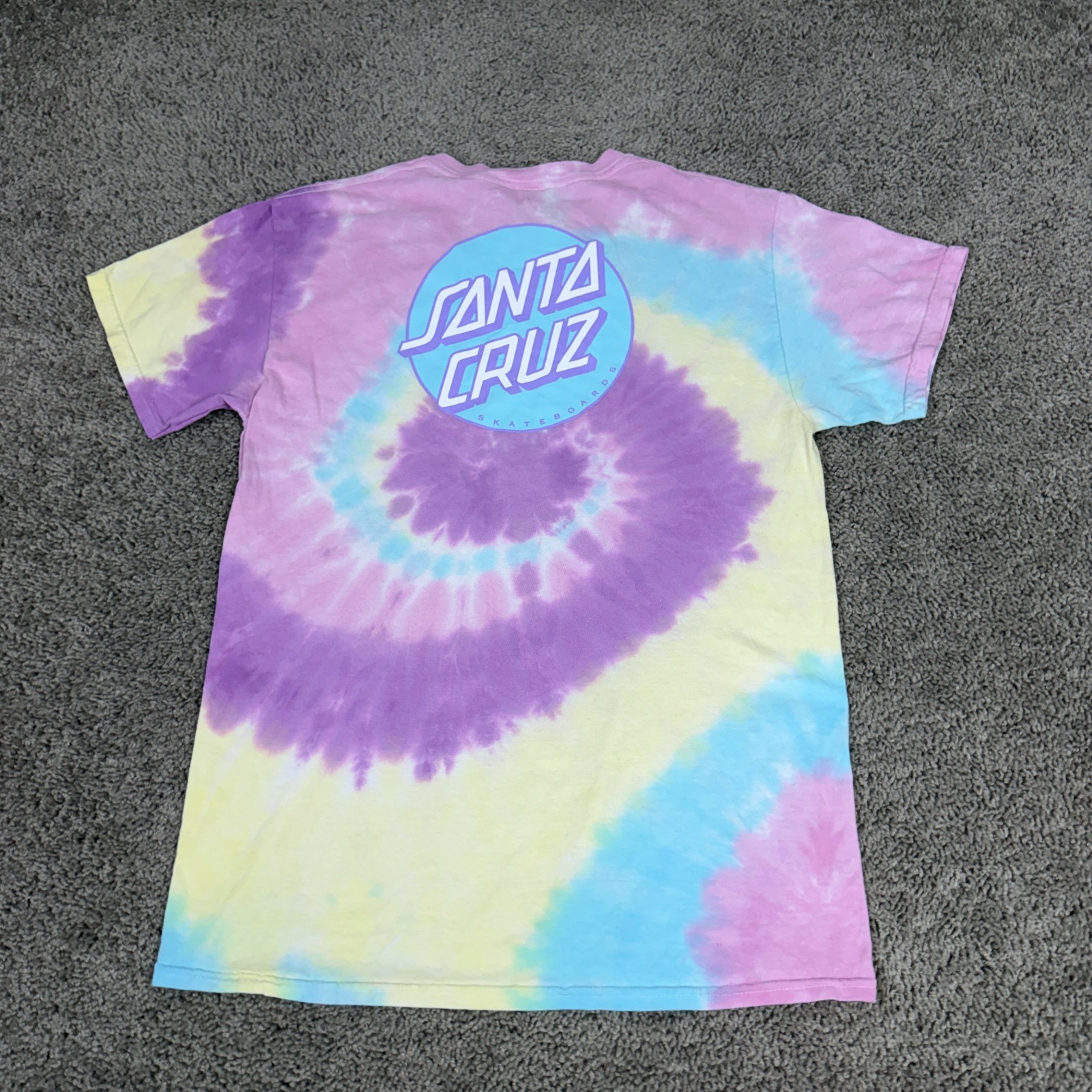 Santa Cruz Skateboards Shirt Mens M Easter Pastel Spiral Tie Dye Purple Yellow gallery
