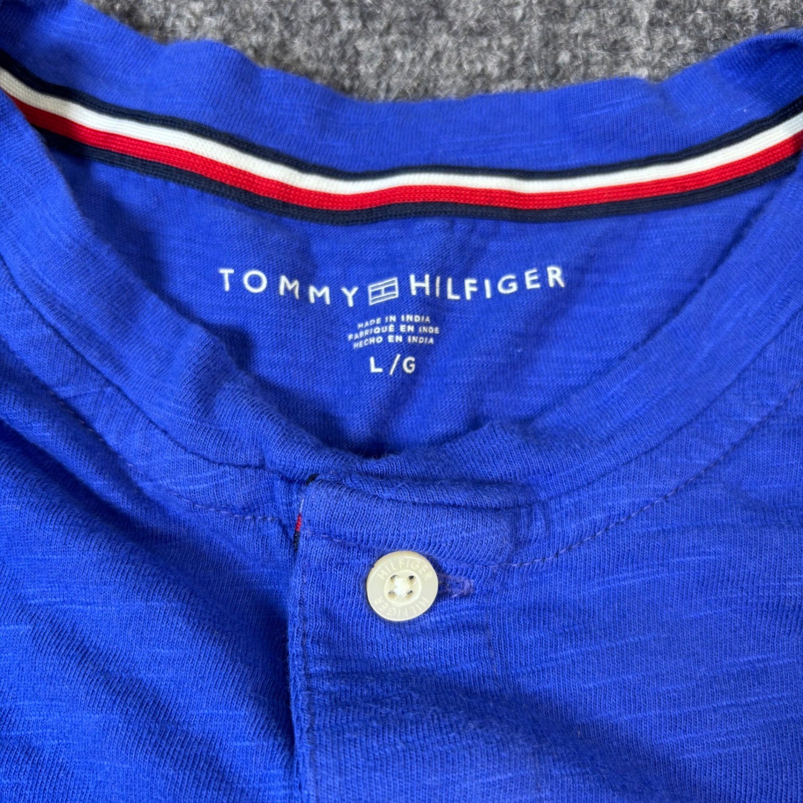 Tommy Hilfiger Mens Blue Slub Cotton Short Sleeve Henley Shirt Size L gallery