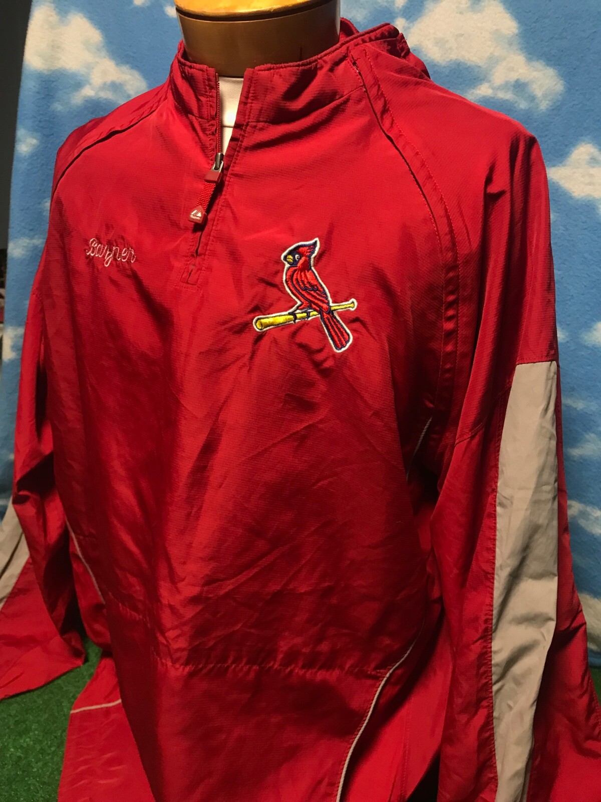 St Louis Cardinals Jacket pullover Majestic red XL Bayner sweatshirt 1/4 zip C26 gallery