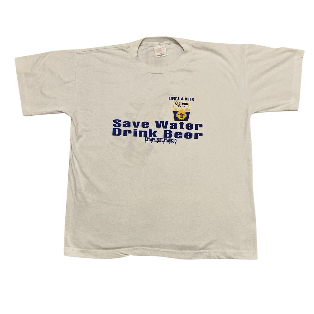 Vintage Corona Extra Save Water Drink Beer Ixtapa MX T-shirt XL Double Sided
