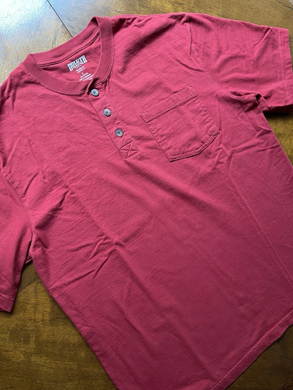 Duluth Trading Co Relaxed Fit Longtail Tall Mens L Short Sleeve Pocket Henley