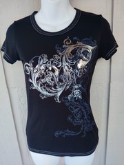 IFSE Las Vegas Glitter Silver /black Graphic Black T-Shirt, S-M