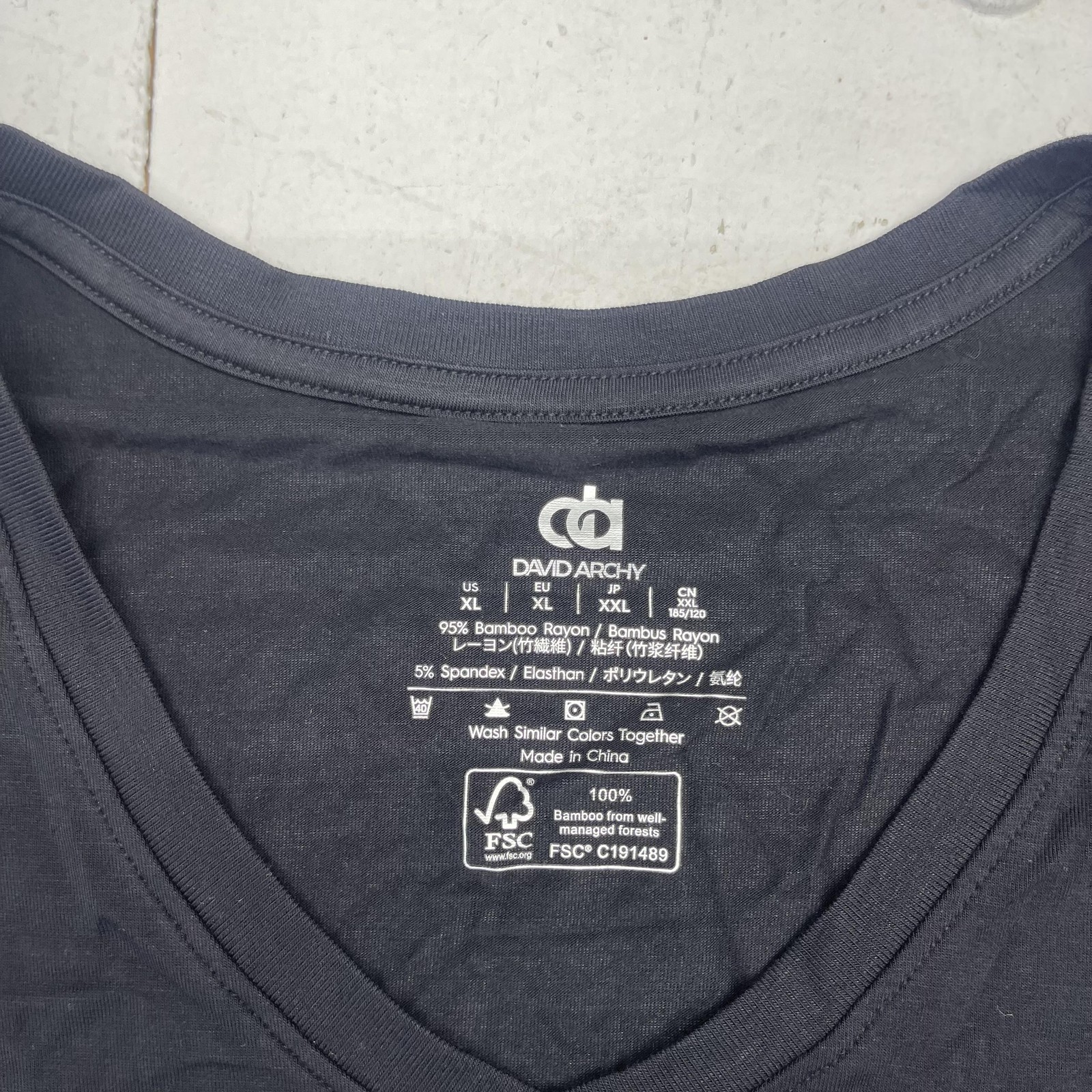 David Archy Shirt Mens XL Black Bamboo Rayon V Neck Short Sleeve Stretch gallery