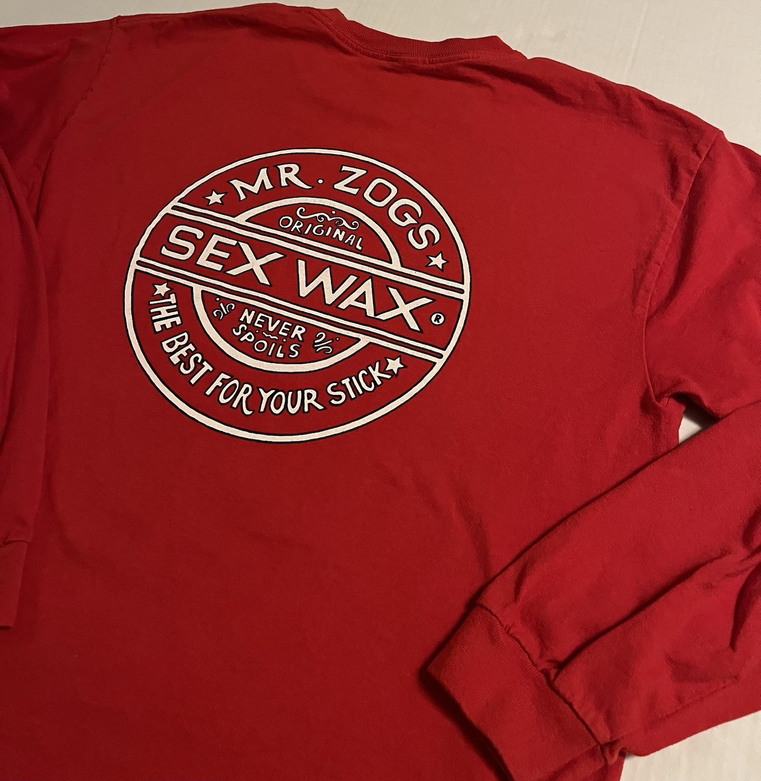 Mr Zogs Sex Wax Surf Board Wax Long Sleeve Red T-Shirt LARGE Beach Summer Ocean gallery