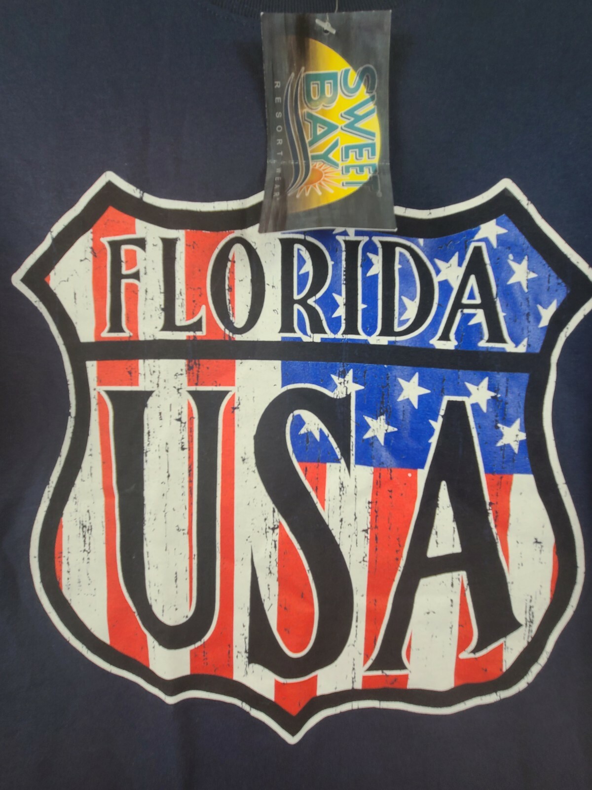Medium Men's Sweet Bay Florida USA T-Shirt Navy Blue Red White Logo Patriotic 1 gallery