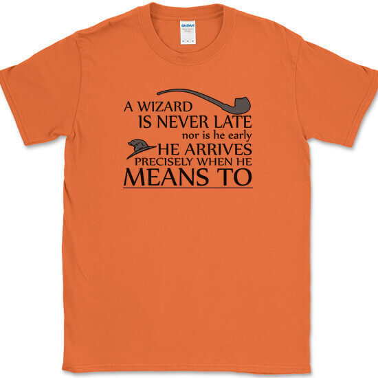 A Wizard Is Never Late T-Shirt Funny Magic Fantasy Text Tee gallery