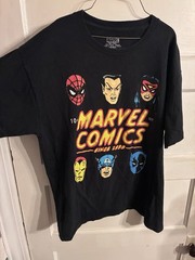 Marvel Comics Golden Age Style Black Graphic T-Shirt Spider-man Iron Man Large
