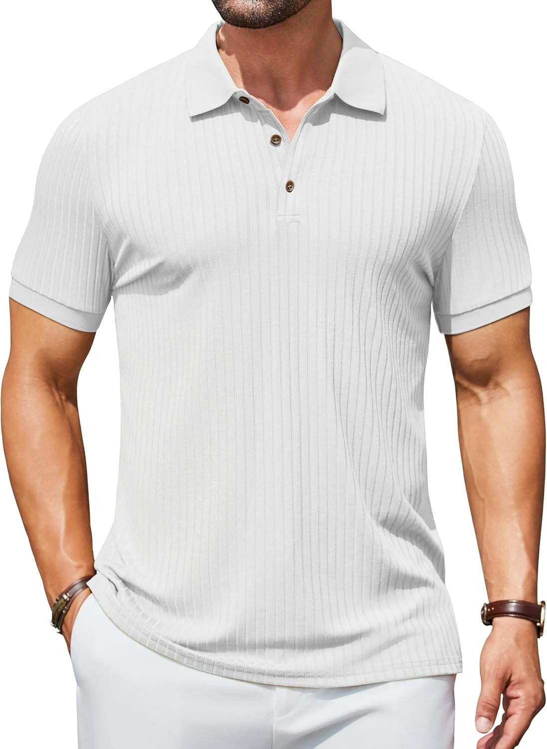 Men’s Slim Fit Textured Polo Shirt Short Sleeve Casual Golf T-Shirt Summer Wear