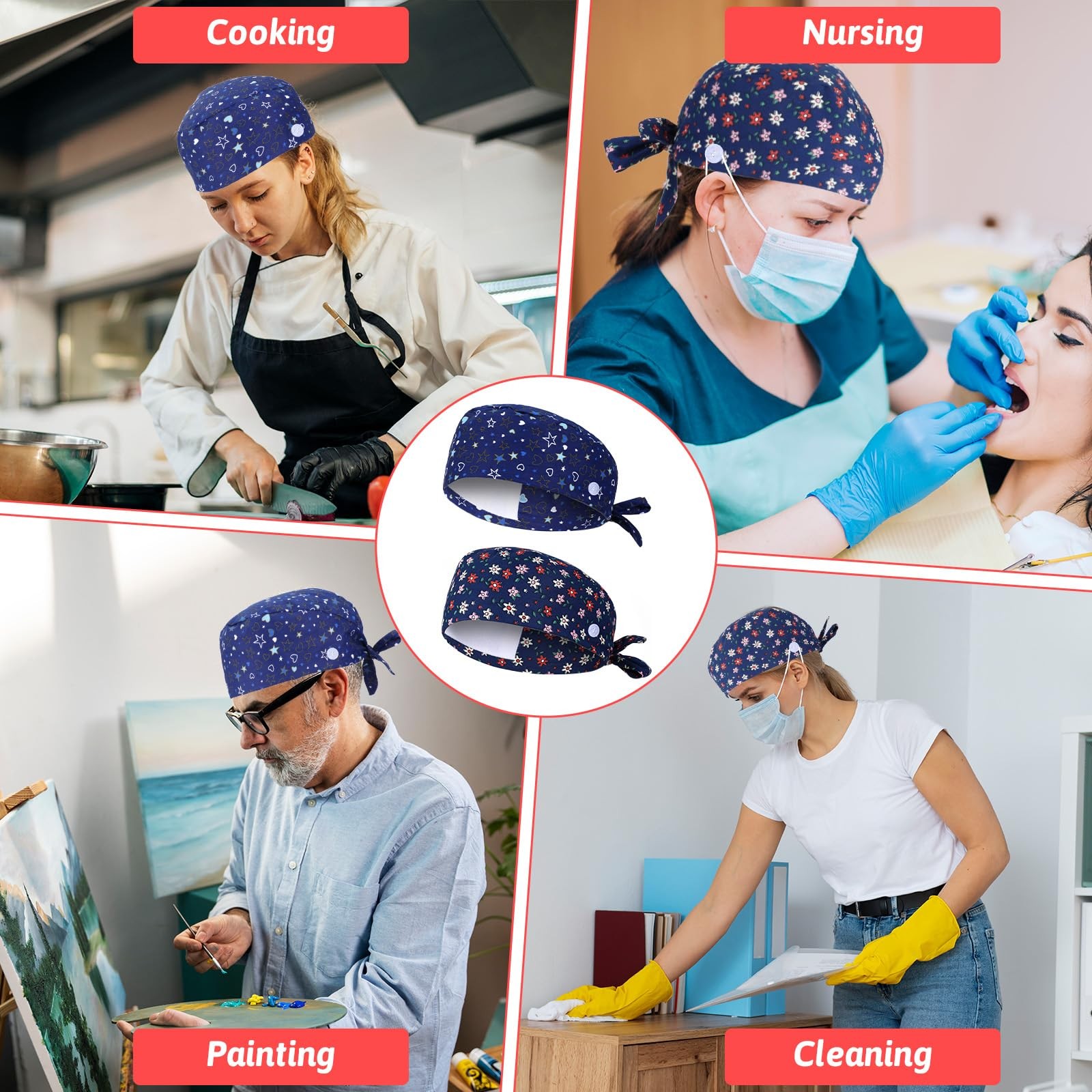 2 Pcs Scrub Caps Women, Adjustable Working Cap Working Cap with Buttons Ponyt... gallery